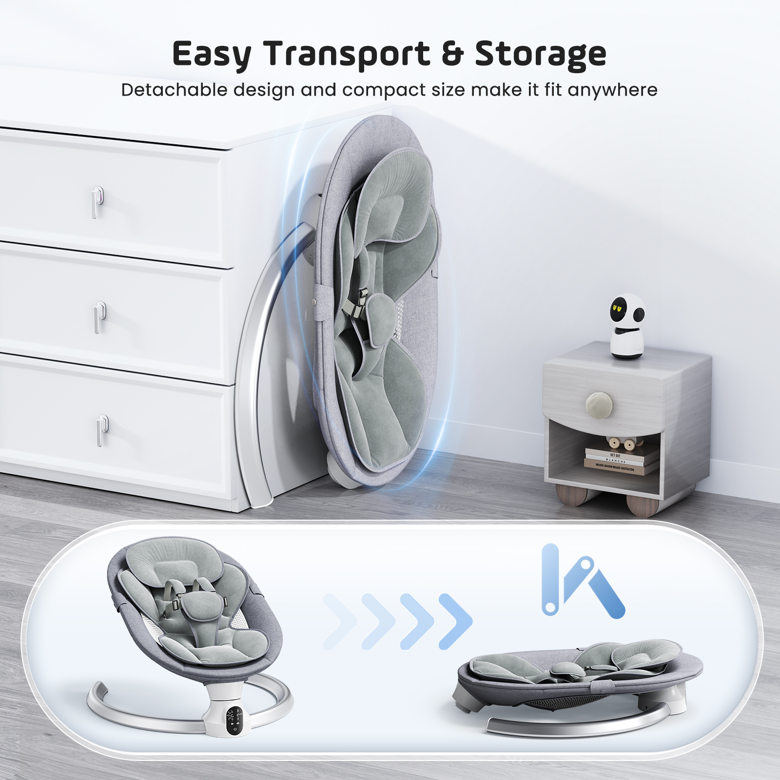 Doulami Electric Baby Swing for Newborn to Toddler Portable Infant Swing Rocker with Remote & APP Control & IMD Touch Panel, 5 Sway Speeds, 10 Lullabies, Gray