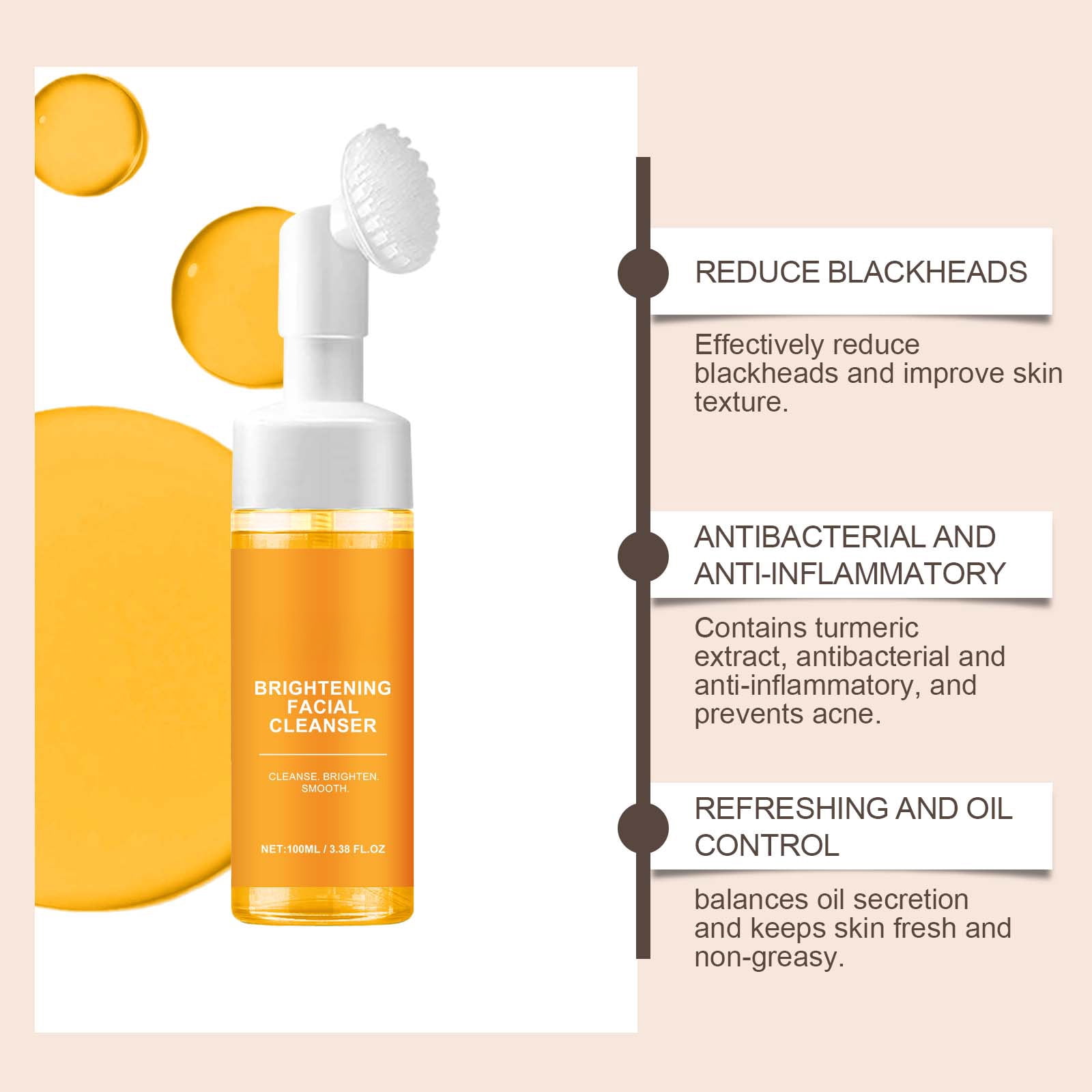 Alvantor Turmeric Face Wash Cleansing Brightening Cleanser Foam 3.38 fl.oz for All Skin Types