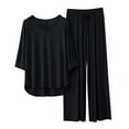 thumbnail image 2 of Fnooota Women's Pajama Sets, Summer V Neck 2-Piece 3/4 Sleeve Sleepwear Sets Black Size L, 2 of 3