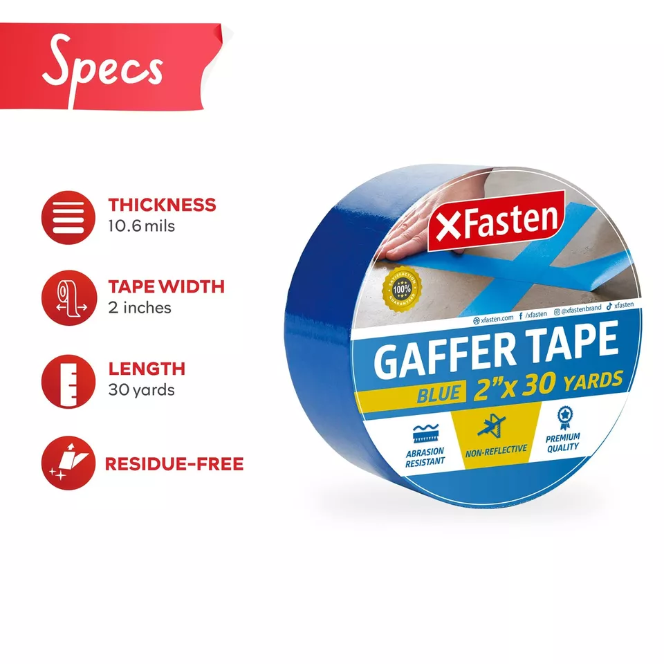 BUTTERFLY- Xfasten Gaffers Tape 2 Inch X 30 Yards, Blue, Multipurpose Pro Gaff Tape For ...