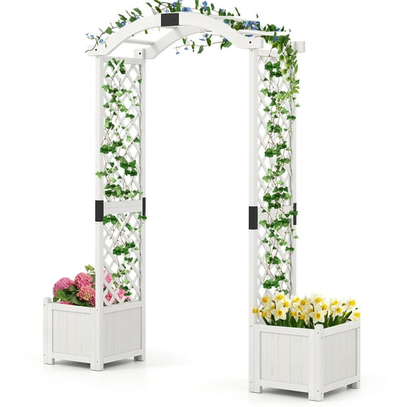 Gymax Garden Arbor w/ Planter Wooden Planter Arch w/ Trellis White