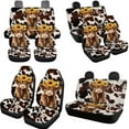 thumbnail image 3 of Uorisanigo 10 Pieces Cute Highland Cow Auto Seat Cover Sets with Car Steering Wheel Cover Car Seat Belt Cover Cars Water Cup Coaster and Keychains Soft Anti-slip Auto Interior for Cars SUVs, 3 of 7