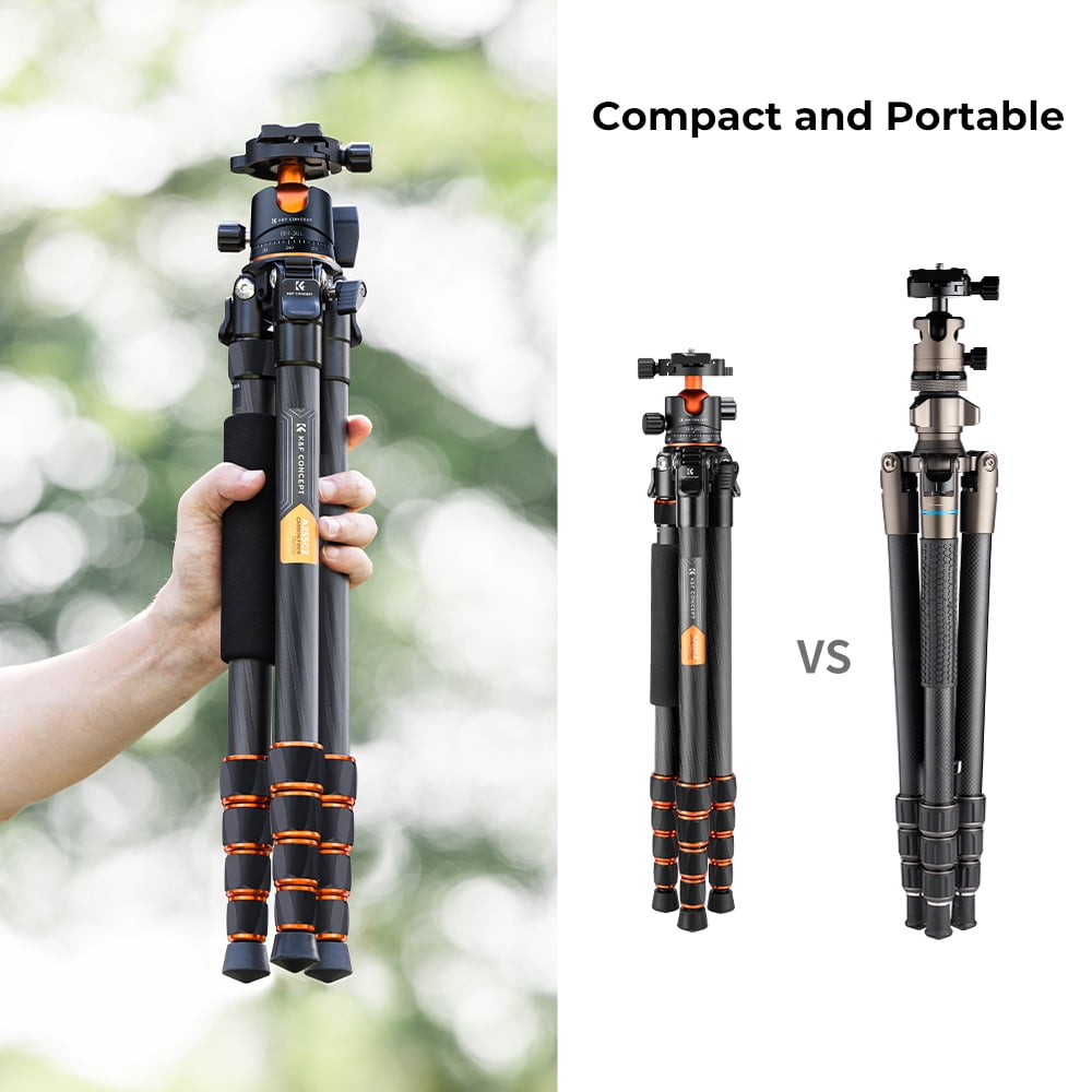 K&F Concept 61.4"/156cm Professional Carbon Fiber Tripod, 15kg/33lbs Load Camera Tripod with 360° Ball Head, Portable Detachable Monopod for DSLR Camcorders