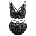 thumbnail image 2 of Spencer Sexy Lingerie Set for Women, 2Pcs Floral Lace Strappy Bralette and Panty Set for Valentine's Day (L/XL, Black), 2 of 7