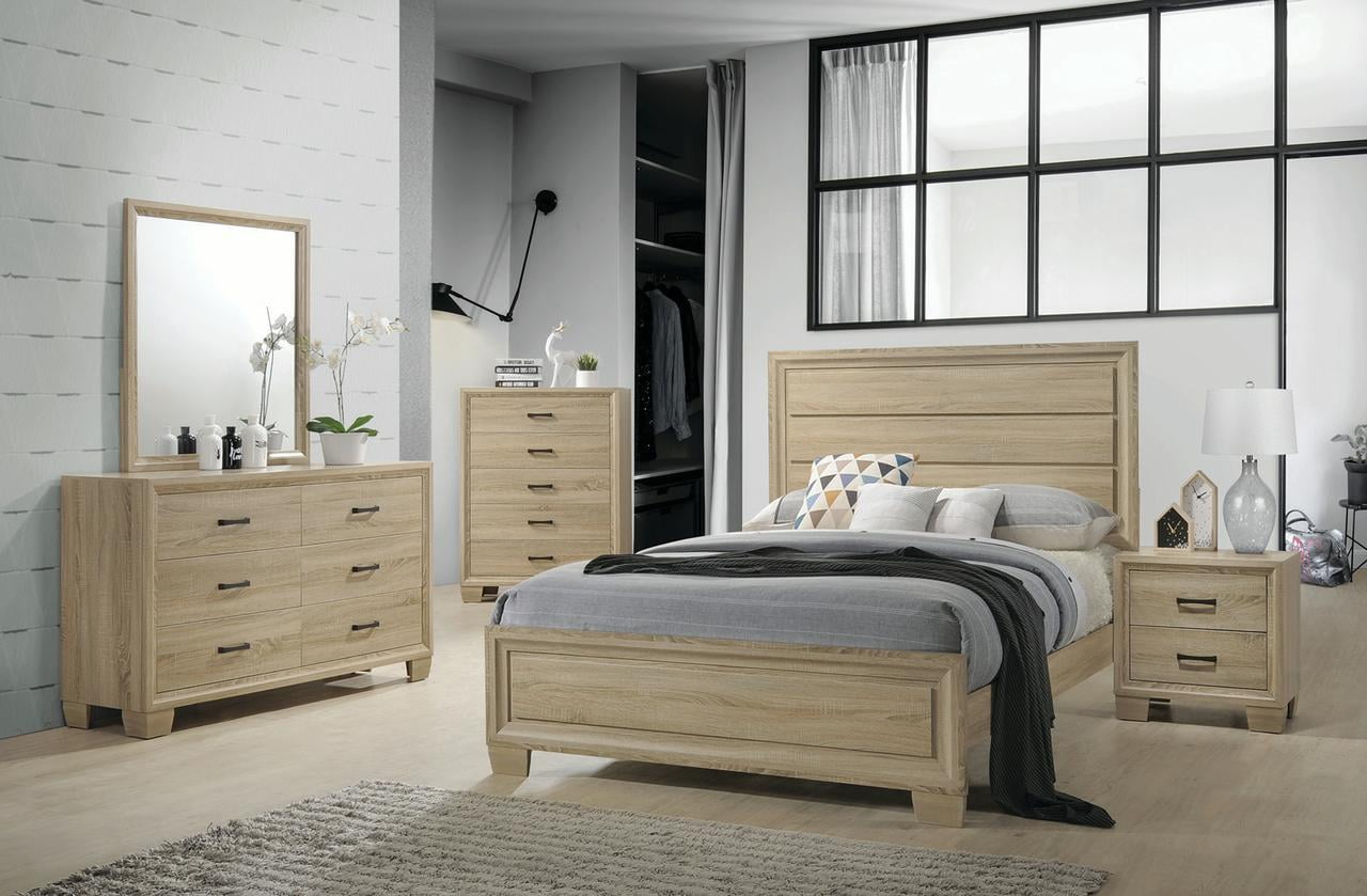 Coaster Vernon 5Piece Queen Bedroom Set in WhiteWashed Oak Finish