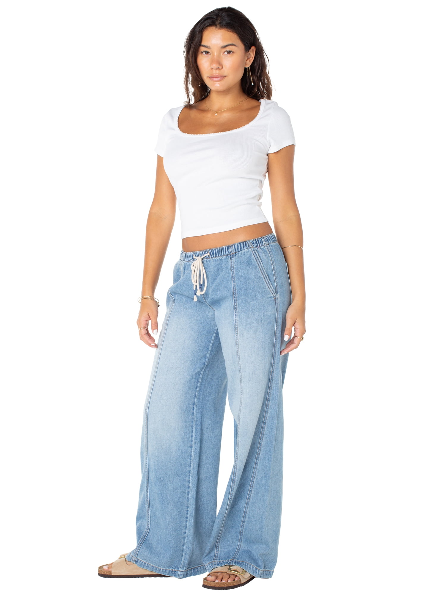 Celebrity Pink Women's and Women's Plus Drapey Wide Leg Jeans, Sizes XS-4X