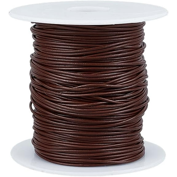 49~55 Yards Round Leather Cord 1mm Saddle Brown Cowhide Genuine Leathers Cord Round Leather String with Roll Spool Cowhide Rope Real Leathers Cording for Jewelry Making Bracelets Necklaces Brown DIY