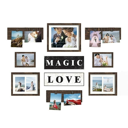 Photo Gallery Templates - DL furniture - Magic Love Photo Frame & Plaque College Frame - Valentine Wall Decoration Combination - Brown PVC Picture Frame Selfie Gallery Collage Full Size Hanging Template & Wall Mounting Design