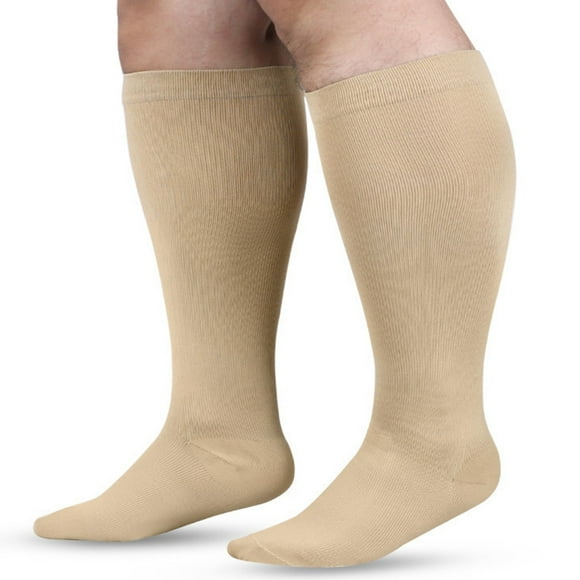 Pavied Knee High Socks Compression Socks Wide Calf Compression Socks For Women And Men Circulation Plus Size Knee High Support Stockings Running Socks Cotton Socks Beige 5XL