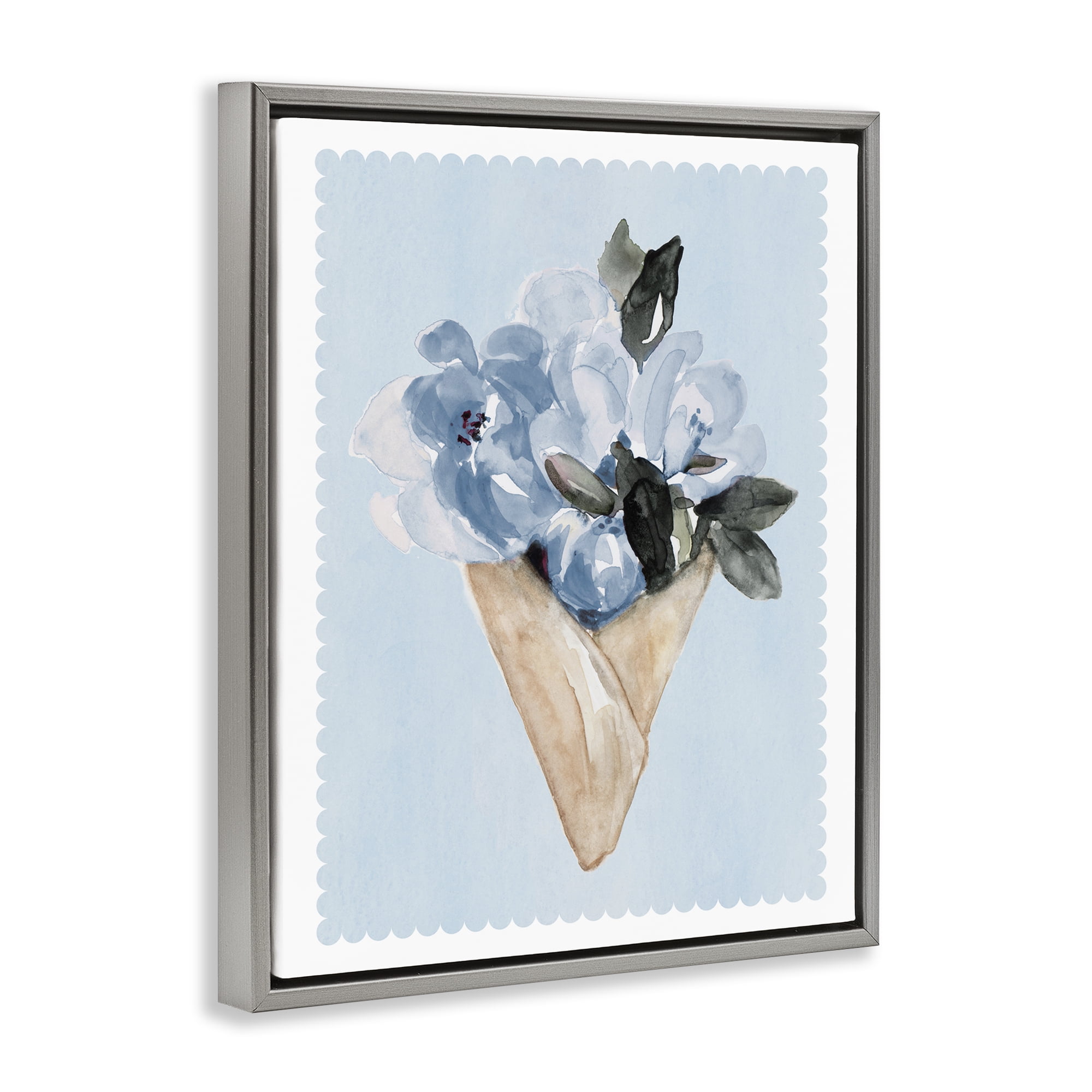 Stupell Industries Blue Flower Gift Bouquet Gray Framed Floater Canvas Wall Art, design by Elizabeth Medley