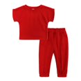 thumbnail image 2 of XBASW Toddler Kids Baby Girls Sweatsuits 2 Piece Outfits Short Sleeve T Shirt Tops + Jogger Pants Summer Solid Color Tracksuit Set for 1- 9 Years, 2 of 9