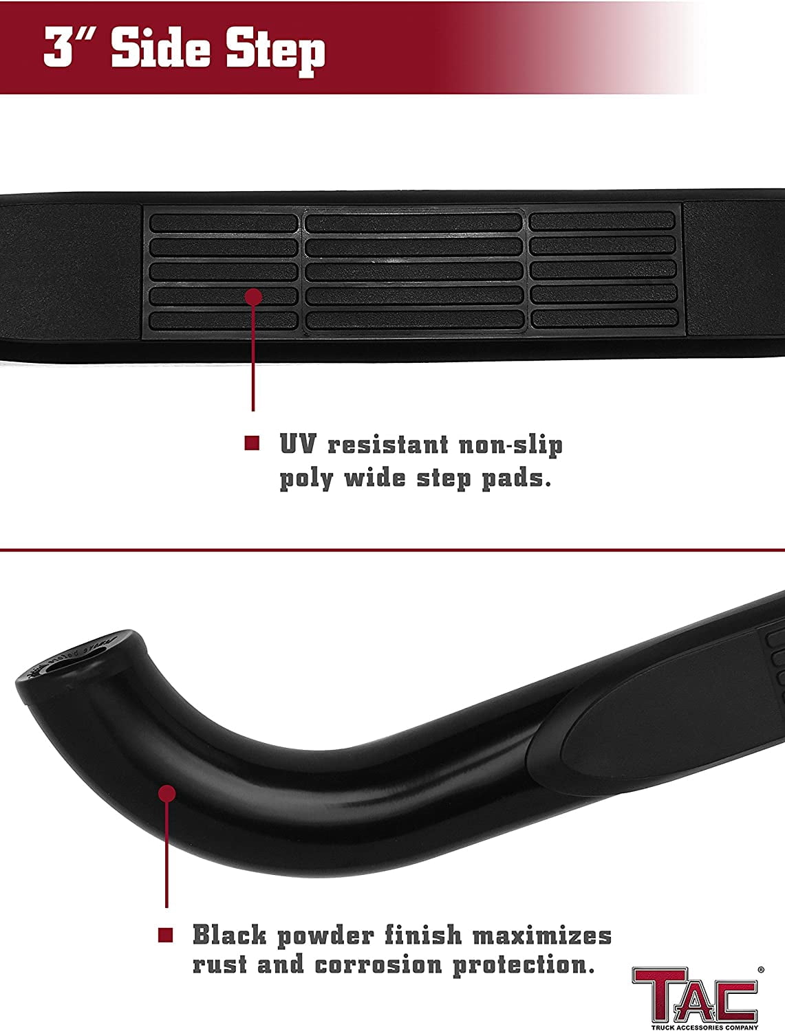 TAC Side Steps Fit 1988-1998 Chevy/GMC C/K 2 Door Extended CAB (Incl. Z71) Pickup Truck 3" Black Nerf Bars Step Rails Running Boards Off Road Exterior Accessories (2 Pieces Running Boards)