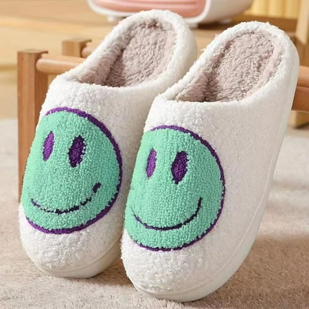 

Women s Kawaii Smile Face Design Slippers Warm Slip On Plush Lined Shoes Women s Indoor Home Slippers