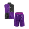 thumbnail image 3 of Hansber Boys Hip Hop Street Jazz Dance Outfit Kids Color Block Sleeveless Tank Top with Sequin Shorts Set Purple 16, 3 of 5