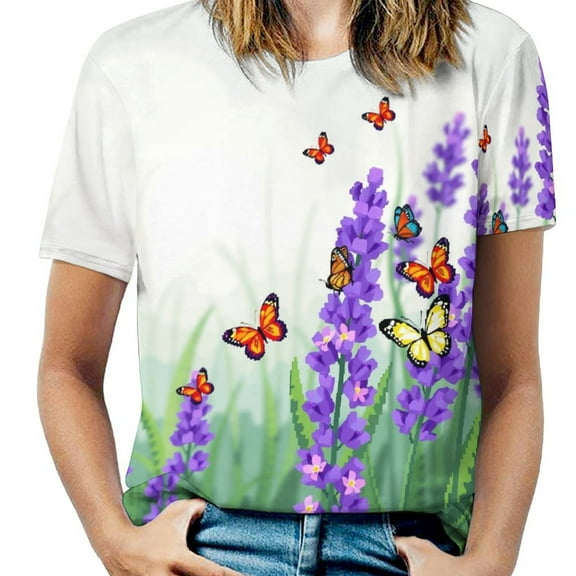 Lavender T-Shirts Casual T-Shirt Short Sleeve Women Trendy Tshirt Beach Custom Tops