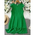 thumbnail image 2 of Green Solid Smocked Flutter Sleeve A-Line Dress For Women, 2 of 6