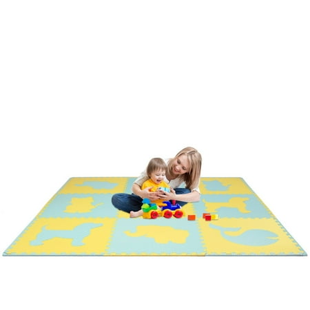 New Kids Puzzle Exercise Play Mat With Textures and Borders Blue / Yellow