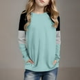 thumbnail image 2 of CLOISE Kids Shirts Boys Long Sleeve Girls Youth Crew Neck Tops Color Block Casual Fashion Fall Winter Clothes Mint Green 7T, 2 of 6
