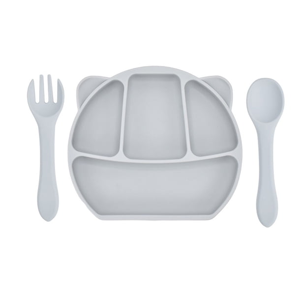 Plato de cena Placas de succión de silicona para bebés y niños pequeños Placa de succión para bebés con cuchara y tenedor de silicona Diseño dividido libre de BPA Apto para lavavajillas y microondas Abanopi Plato de cena