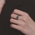 thumbnail image 3 of PAURO Unisex's Stainless Steel Individualistic Trendy Simple Retro Novel Ring Silver Black Size 8, 3 of 4