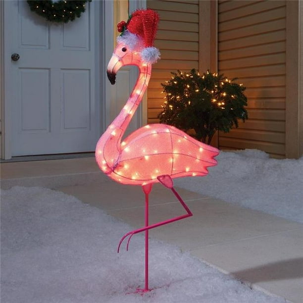 Celebrations 9016173 Fabric Flamingo with Santa Hat Outdoor Decor, Pink