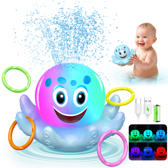 Octopus Bath Toys for Toddlers, Rechargeable Automatic Sprinkler Water Toys, Gifts for 3 4 5 Years Old Boys Girls
