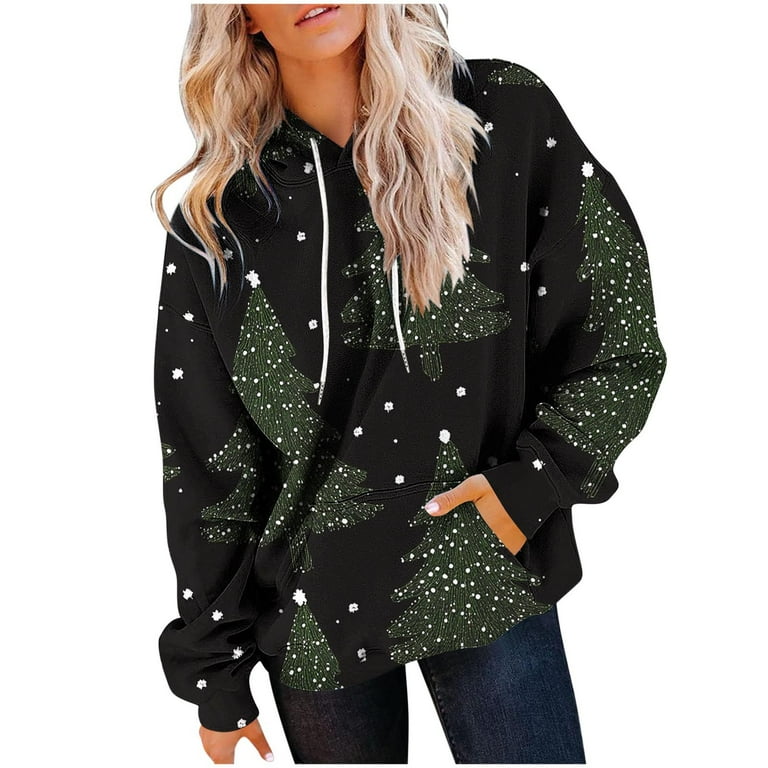 Lorytime Oversized Hoodies for Women Christmas Tree Sweatshirt