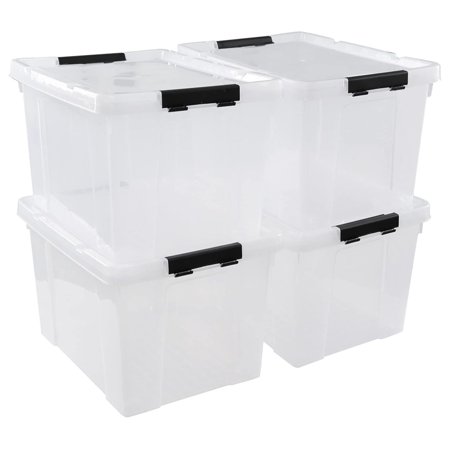 4-Pack 34 Quart Clear Plastic Storage Boxes with Lids Latching Bins Totes with Wheels