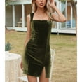 thumbnail image 4 of SWSMCLT Women's Mini Bodycon Dress Summer Fitted Club Date Night Cocktail Velvet Sleeveless Backless Sexy Square Neck Fashion Side Slit Short Party Dresses Green X-Large, 4 of 4