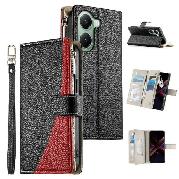 Funda cartera GANGXUN para Xiaomi Poco X7 Pro , cuero PU con tarjetero, cremallera, correa de mano, soporte y protección 529°