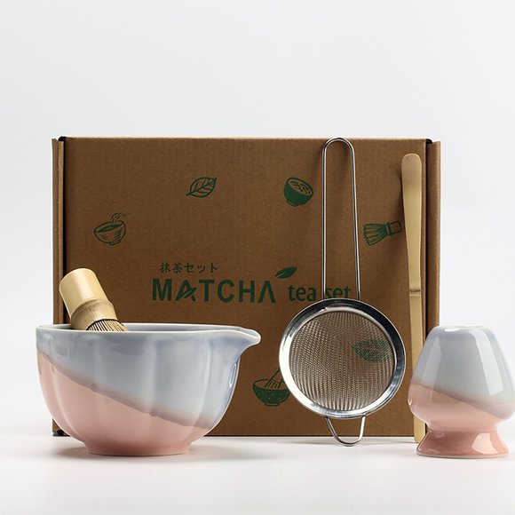 WHEANG Matcha Tea Set With Whisk Ceramic Bowl & Holder – Matcha Making Kit For Traditional Japanese Tea – Ideal Matcha Set For Beginners And