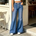 thumbnail image 4 of QIUOMBBP Women's Baggy Jeans Casual Drawstring Flared Wide Leg Denim Trousers with Pockets Y2K Streetwear, 4 of 8