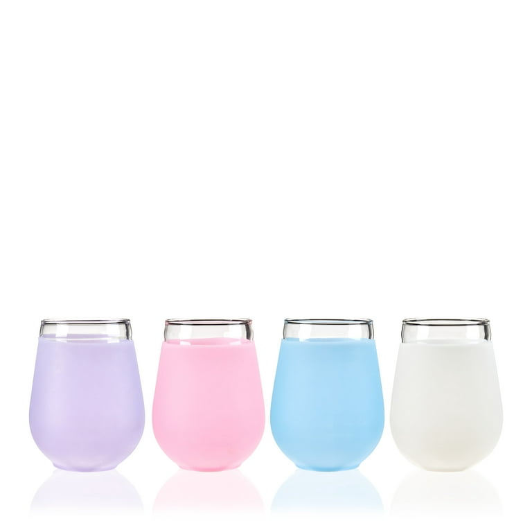 True Silicone Wrapped Wine Glasses, Stemless Glass Tumblers, Dishwasher  Safe Drinkware, 16 Oz Multicolor Set Of 4 : Target