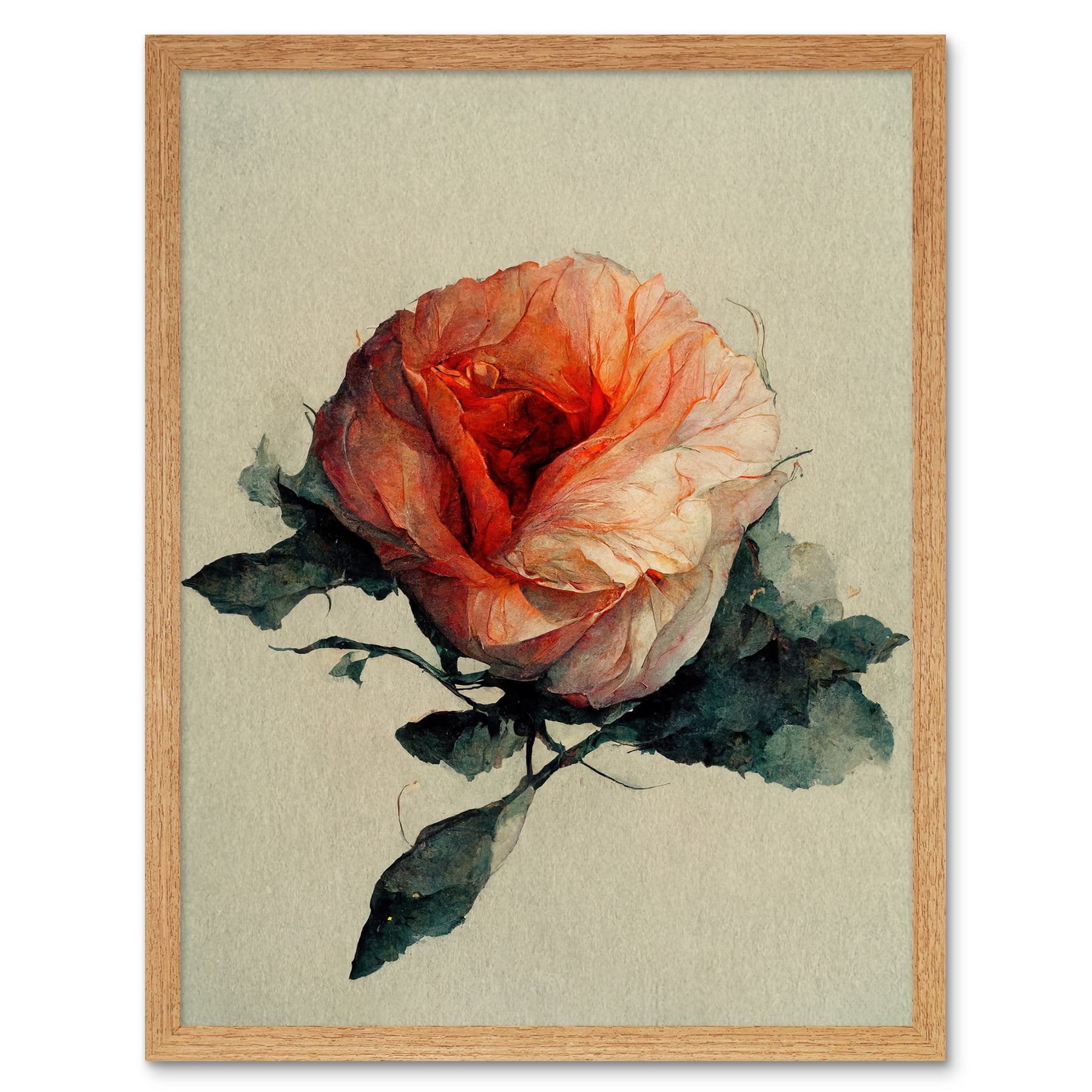 Watercolour Pink Rose Flower Romantic Art Print Framed Poster Wall ...
