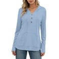 thumbnail image 4 of Womens Long Sleeve V Neck Henley Shirts Hooded Pullover with Thumb Holes, Summer Casual Athletic Running Hiking Tops Quick Dry Workout Clothes with Kangaroo Pocket, 4 of 8