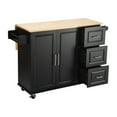 thumbnail image 4 of INKET Wooden Kitchen Island, Mobile Kitchen Cart with Extensible Table Top, 3 Adjustable Shelf Inside Cabinet,3 Big Drawers, with Spice Rack, Towel Rack, Black, 4 of 9