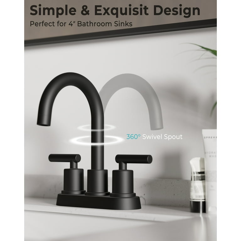 VXV Bathroom Faucet 4 Inch Centerset, 360 Rotating Matte Black photo 5