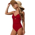 thumbnail image 2 of Guieoi 2026 Womens Swimwear Tummy Control Bottoms One-Piece Swimsuit Solid Color Lace-Up Pleated Fitted Form-Fitting Bathing Suits for Women Plus Size Red Red XL, 2 of 6