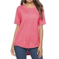 thumbnail image 4 of SHIBEVER Women Tops Summer Casual Crewneck Short Sleeve Fashion Loose Tunic Tops for Women Pink Blouse Stylish Clothing Size XXL, 4 of 6