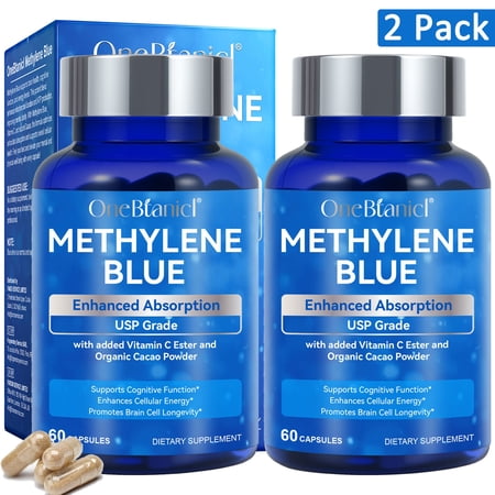 2 Pack Methylene Blue Capsules, for Antioxidant Support, Pharmaceutical Grade Supplement, 60 Capsules
