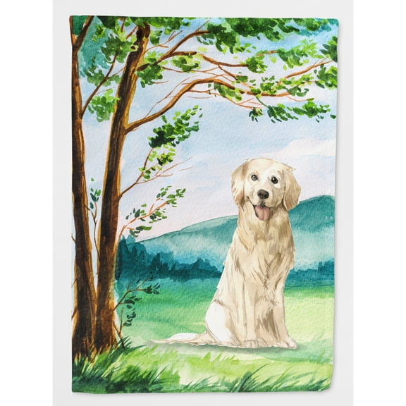 Carolines Treasures CK2572CHF Under the Tree Golden Retriever Flag Canvas House Size  Large multicolor