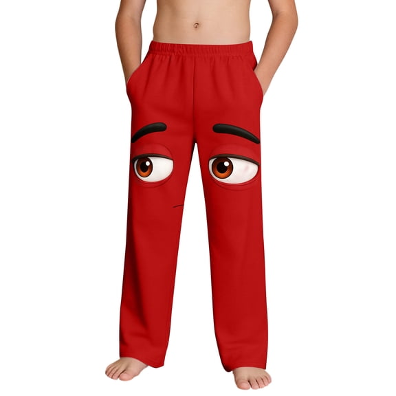 Boys Red Joggers Funny Cartoon Face 3D Print Soft Lounge Pants for Kids Comfortable Sweatpants Elastic Waistband with Pockets 4-14,Size 8 T