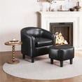 thumbnail image 3 of Renwick Barrel Accent Chair with Ottoman, Black Faux Leather, 3 of 10