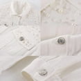 thumbnail image 3 of Women Oversized Denim Jacket Embroidered - Beading Jeans Coat White XL, 3 of 4