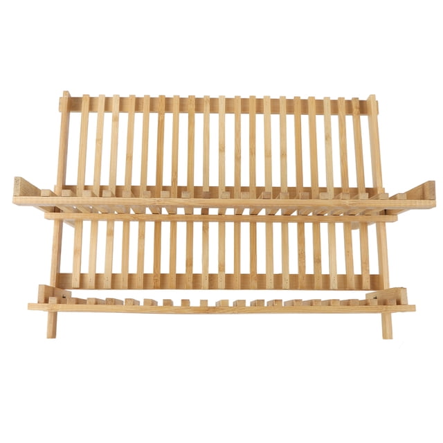 Escurridor de platos plegable BuyWeek de madera 2 niveles