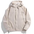 thumbnail image 4 of Maoxin Men Jacket Men's Casual Loose Fitting Long Sleeved Zippered Hooded Jacket Jacket Coats , Khaki , 2XL, 4 of 5