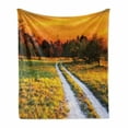 thumbnail image 1 of Landscape Soft Flannel Fleece Throw Blanket, Driving Path to Olive Gardens Orange Sunset Meadow Fields, Cozy Plush for Indoor and Outdoor Use, 50" x 70", Marigold Dark Rust, by Ambesonne, 1 of 5