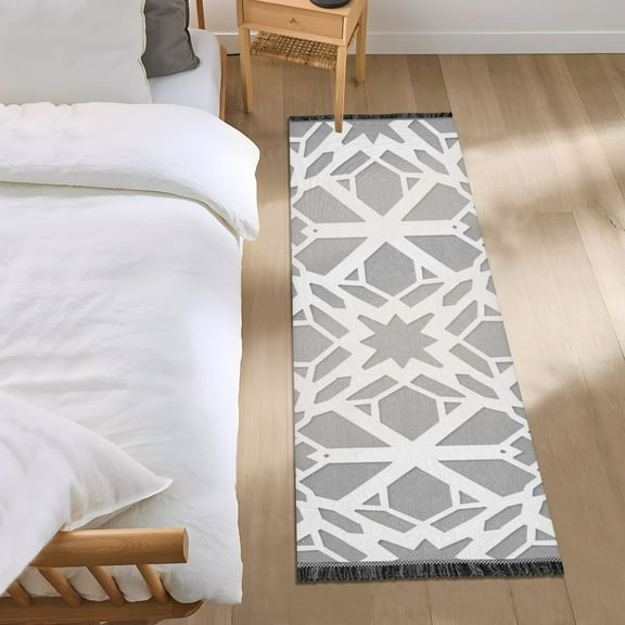 White Line Geometric Runner Area Rug 2x6 Soft Non-Slip Washable Bedside Carpet for Hallway Bedroom Living Room Home Decor