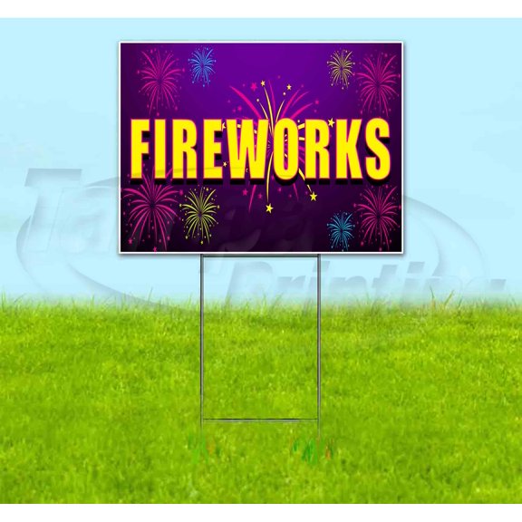 Fireworks (18" x 24") Yard Sign, Includes Metal Step Stake