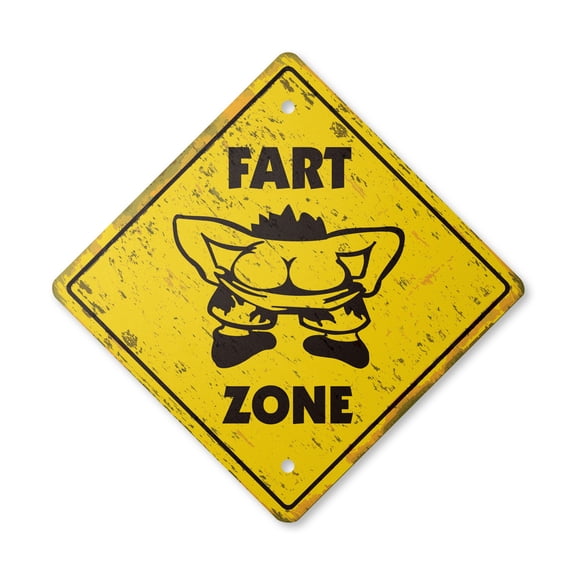 Fart Vintage Crossing Sign Zone Xing | Indoor/Outdoor Plastic | 20" Tall rustic no farting pass gas farter funny gag birthday dutch oven SBD